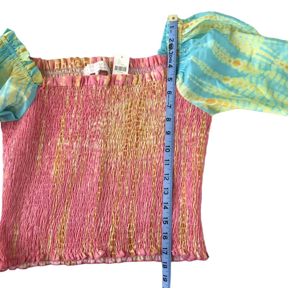 Anthropologie Kavita Bhartia Smocked Tie Dye Cropped Blouse Medium NWT